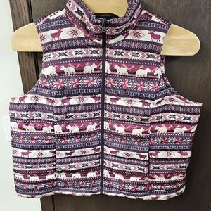 Lands' End Down Puffer Vest Womens 2X Fair Isle Bear Moose Multicolor CJ-1821